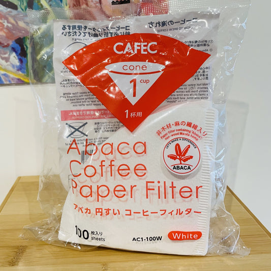 CAFEC 三洋 ABACA 1–2杯 棉麻纖維 錐形濾紙(100入)（白）